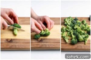 Stems being removed from broccoli.