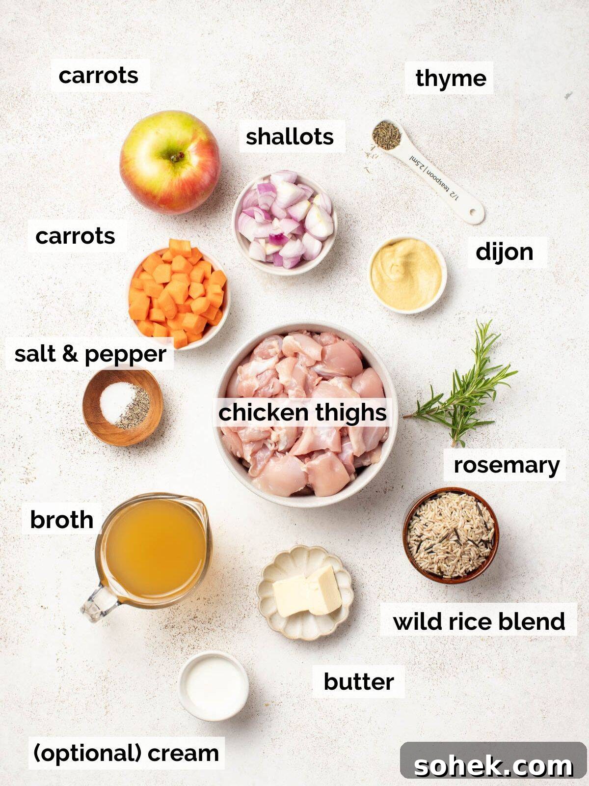 Dijon Chicken Skillet with Wild Rice and Veggies 3 Ingredients for chicken and wild rice skillet.
