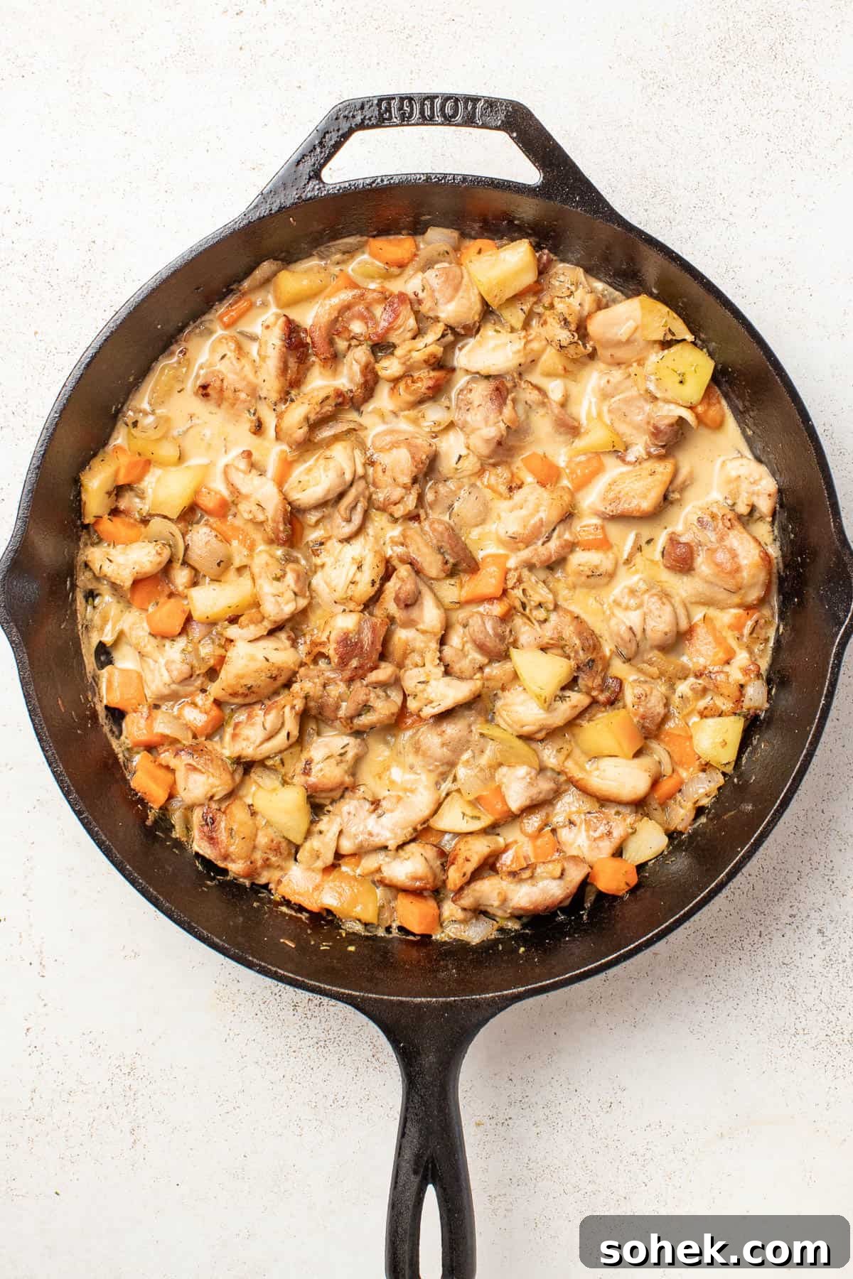 Dijon Chicken Skillet with Wild Rice and Veggies 7 Adding the cooked chicken back into the dijon sauce after being reduced.