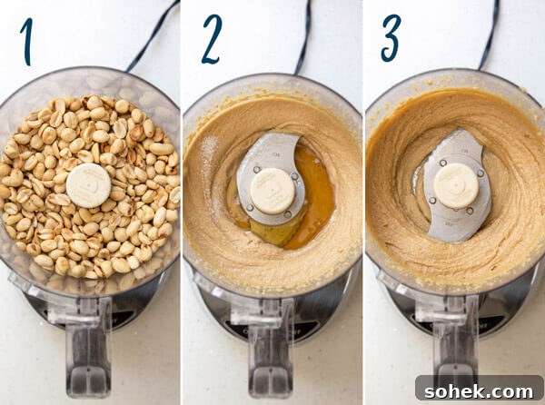 This super easy homemade peanut butter is sweetened with honey, takes just 10 minutes to make and you'll want to eat it straight from the jar, guaranteed! #wildwildwhisk #homemadepeanutbutter Making homemade peanut butter in a food processor