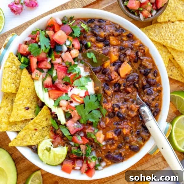 Black bean soup in a bowl.