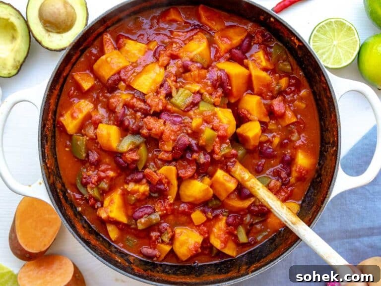 Hearty Sweet Potato Chili with Black Beans and Chipotle 17 sweet potato chili in a large pot