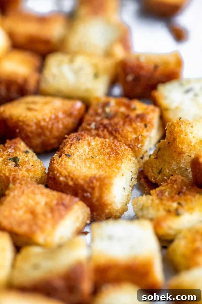 Crispy Homemade Croutons for Soup and Salad 3 Seasoned croutons in a bowl