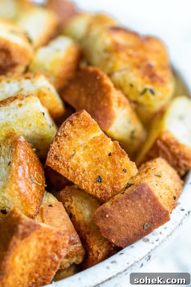 Crispy Homemade Croutons for Soup and Salad 6 Croutons in a bowl ready to serve