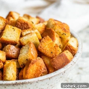 Crispy Homemade Croutons for Soup and Salad 8 Croutons in a white bowl