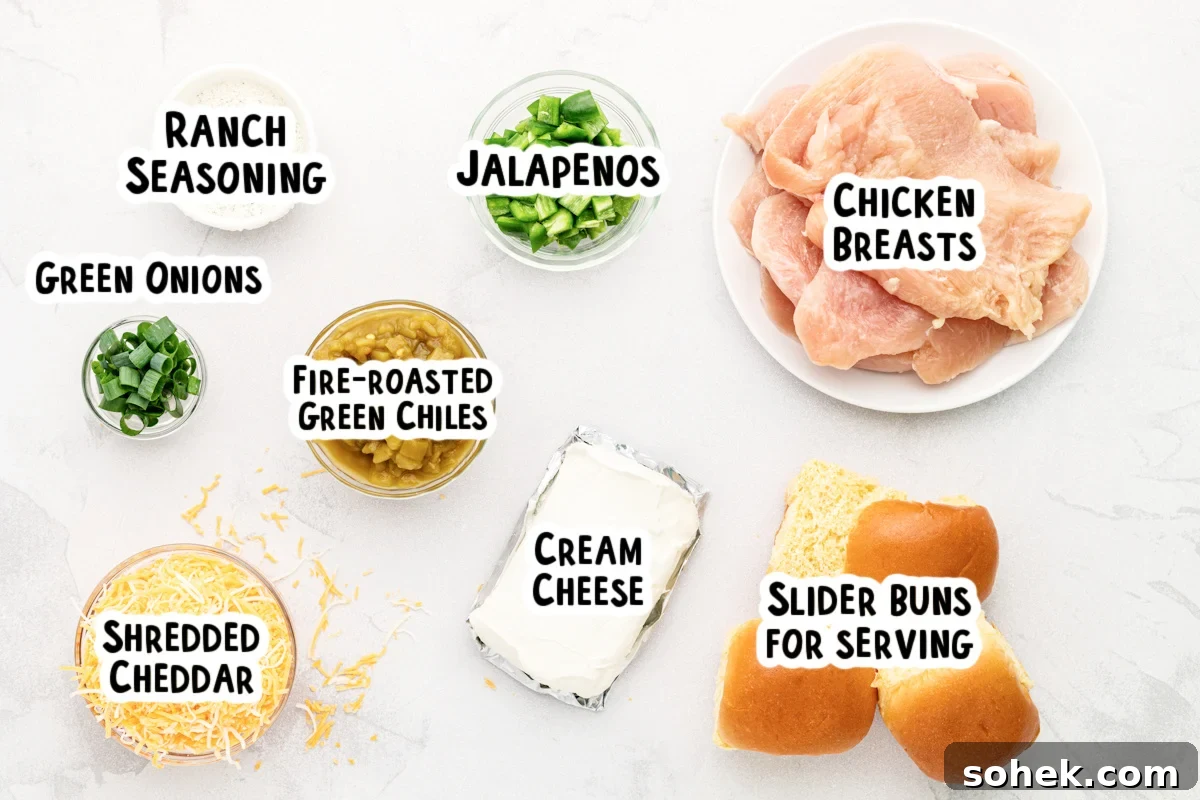 Slow Cooker Jalapeño Popper Chicken Recipe 3 Ingredients for jalapeno popper chicken on a table.