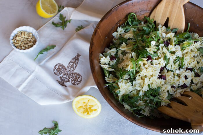 Lemon Arugula Pasta Salad Recipe for Bright Summer Meals 5 Lemon Arugula Pasta Salad. This is what it looks like to live your best springy pasta life. Easy to make ahead for baby or wedding shower!