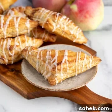 Apple Turnovers on a plate and on a wooden board.