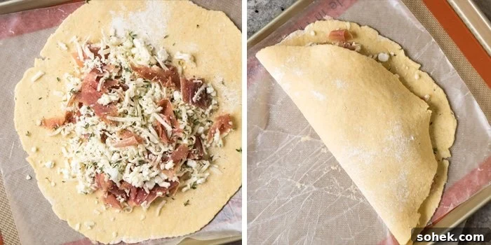 30-Minute Keto Calzones: Gluten-Free, Dairy-Free Pizza Turnovers 3 Adding the filling and shaping the keto calzone