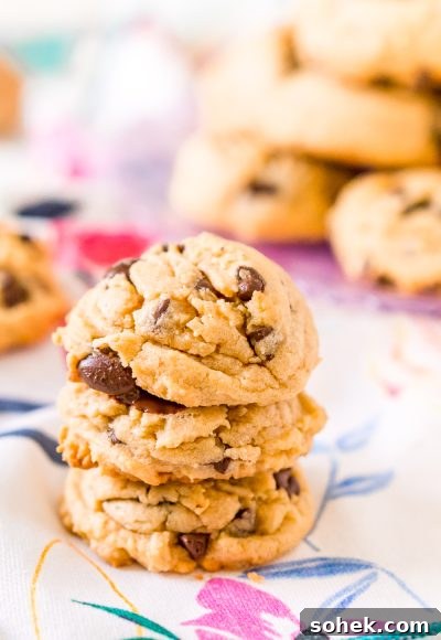 Peanut Butter Chocolate Chip Cookies are soft and chewy.