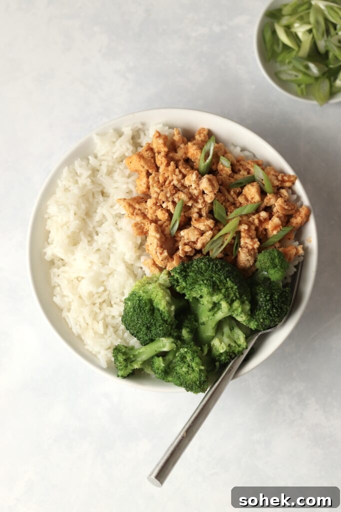 Spicy Firecracker Ground Chicken Recipe for Weeknight Meals 6 rice bowls with ground chicken and broccoli