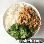 firecracker ground chicken bowl with rice