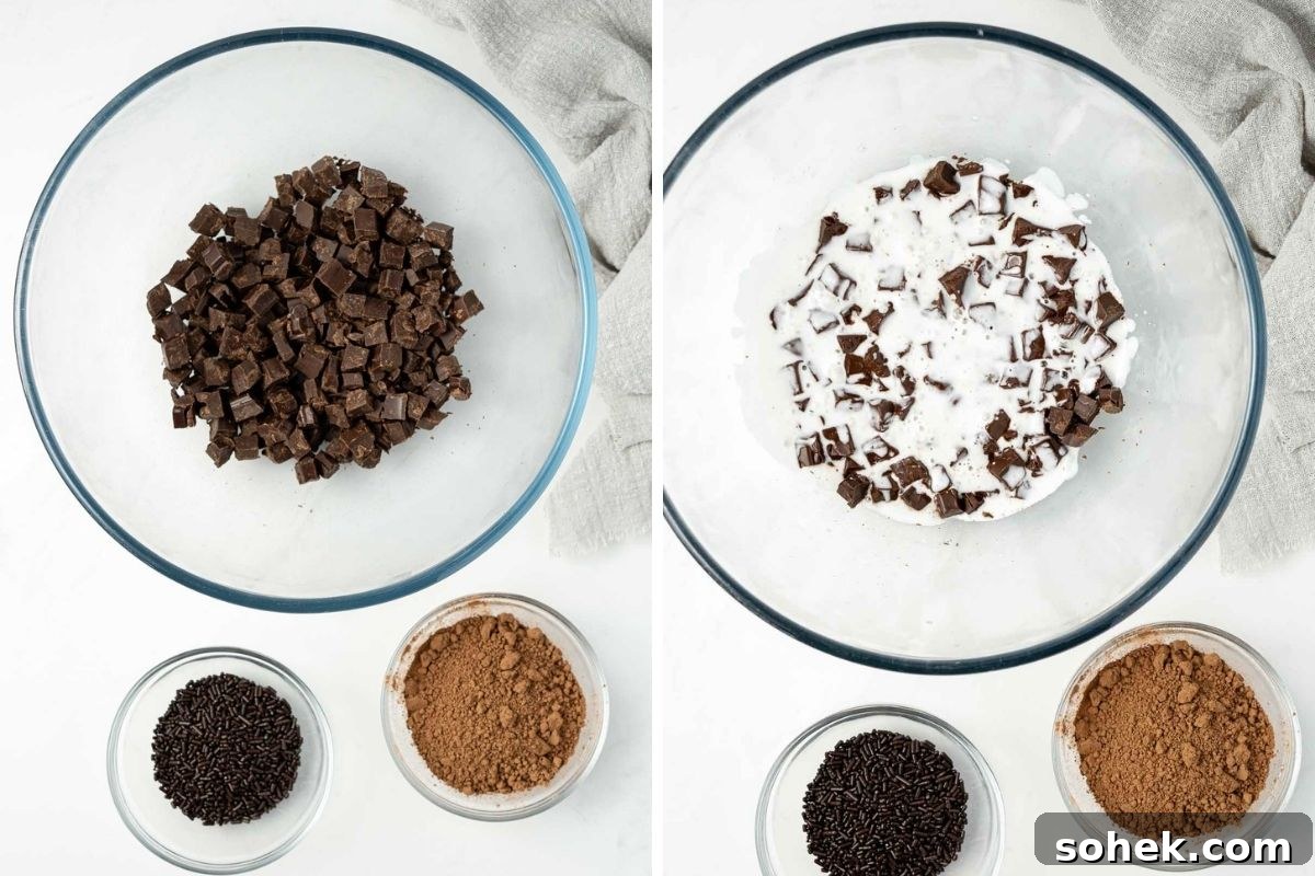 Decadent Vegan Chocolate Truffles Recipe for Rich, Dairy-Free Treats 5 Chocolate in a bowl - steps 1 and 2 to make chocolate ganache