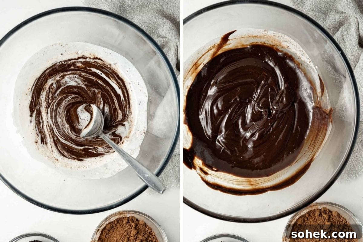 Decadent Vegan Chocolate Truffles Recipe for Rich, Dairy-Free Treats 6 steps to make chocolate ganache - chocolate ganache in a glass bowl