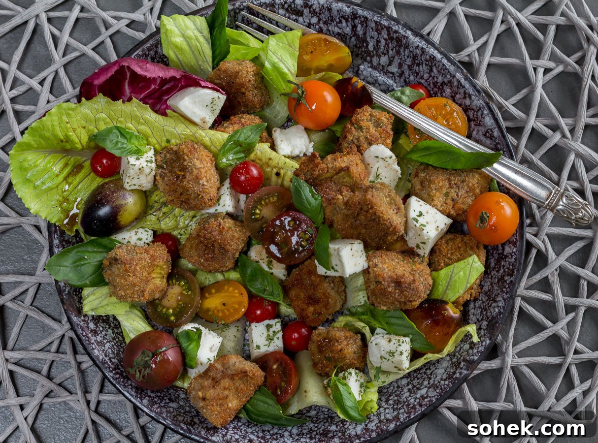 Deconstructed Eggplant Parmesan Salad: Crisp Layers of Flavor 2 Eggplant, tomatoes and mozzarella salad