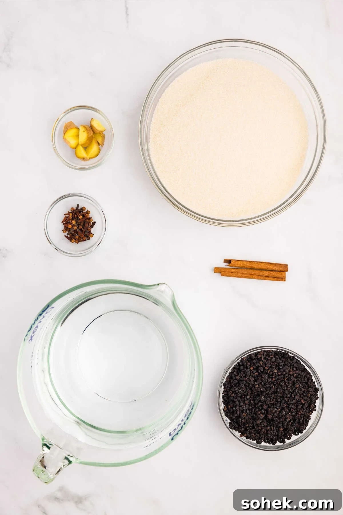 ingredients measured out in bowls on counter.
