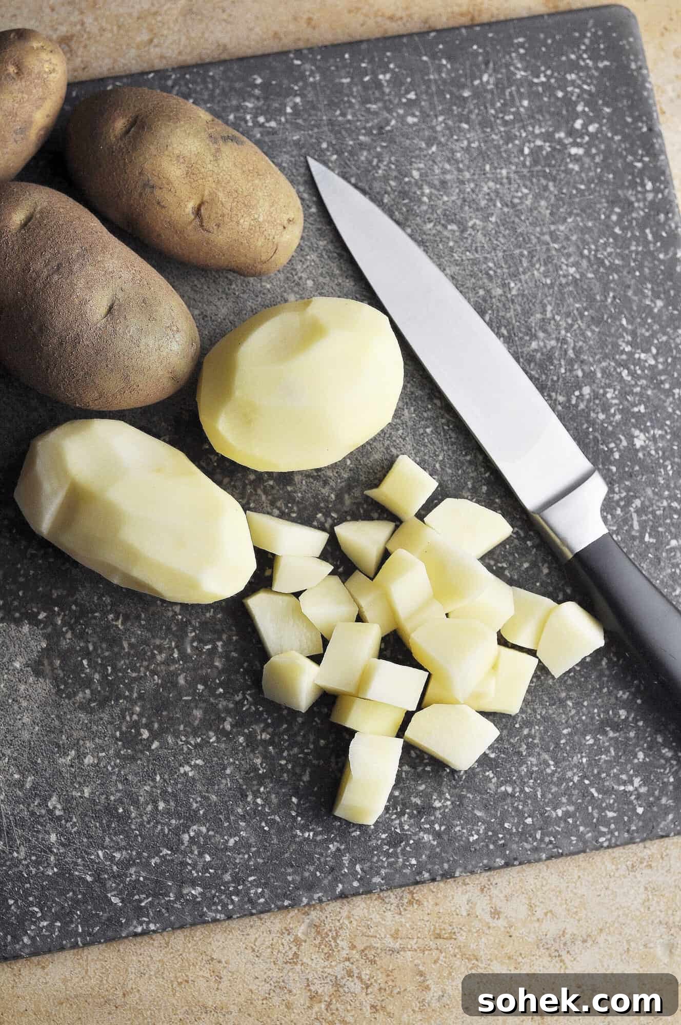 Raw potatoes peeled and cut