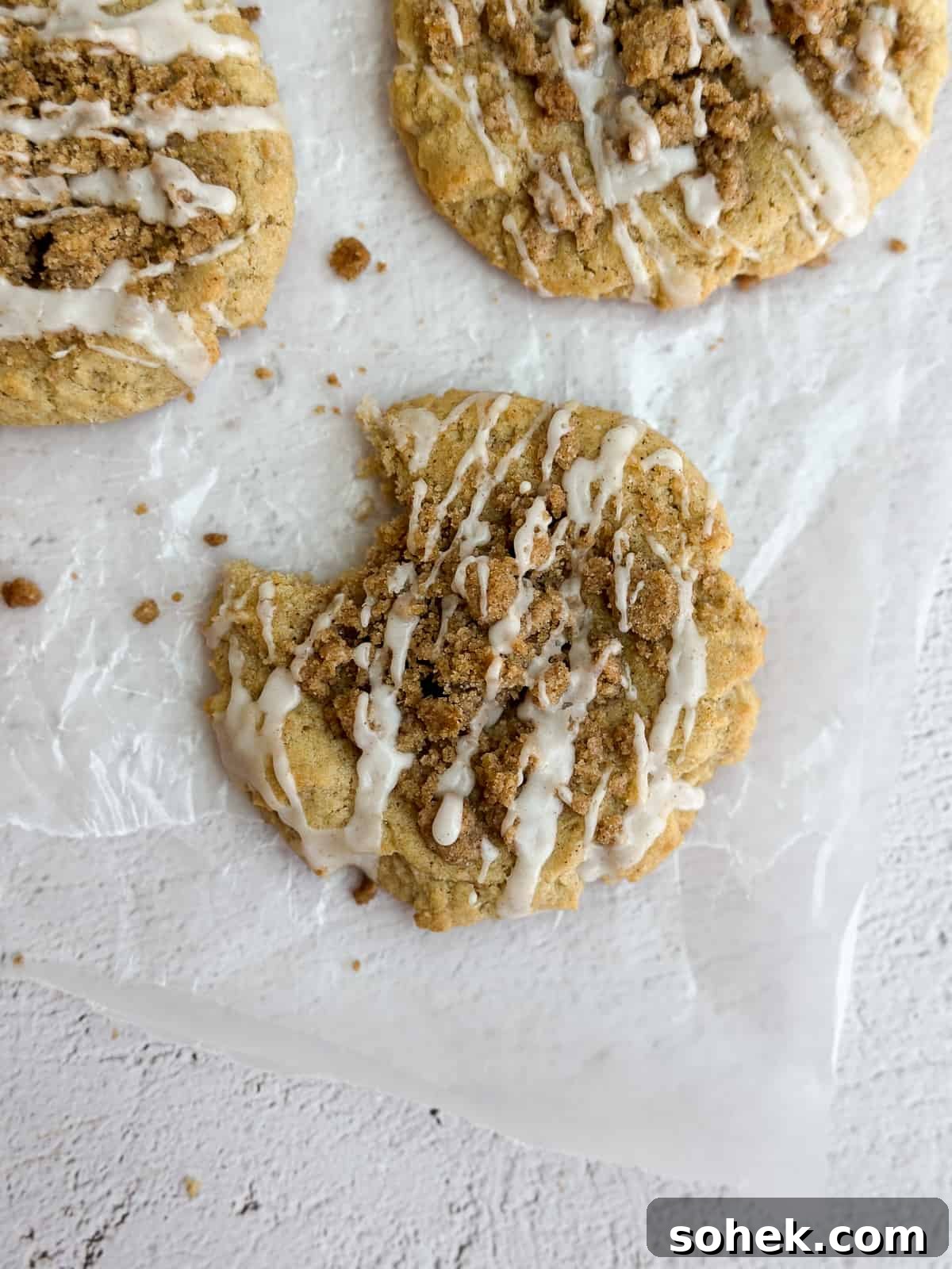 a bite out of a coffee cake cookie.