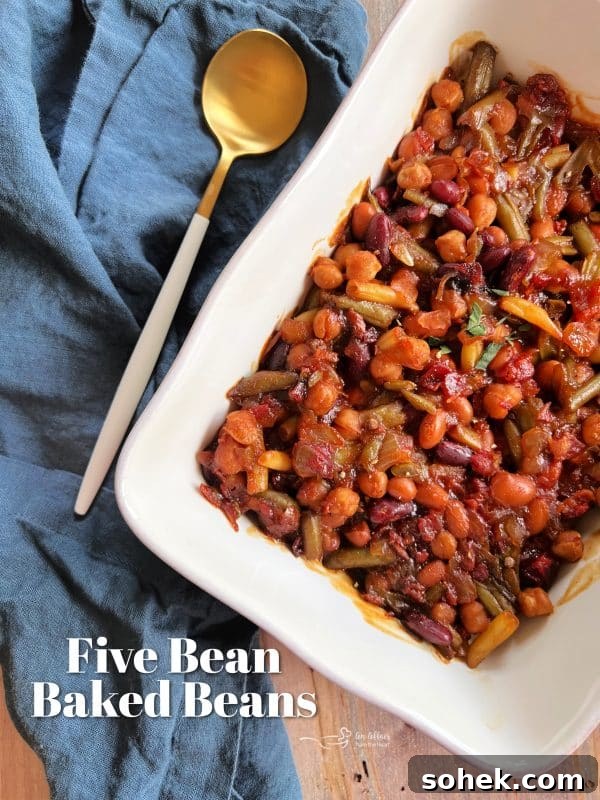 Served five bean baked beans