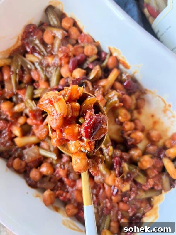 Serving of five bean baked beans