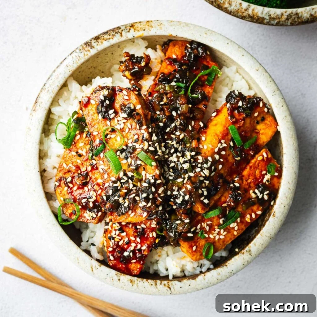 Spicy Thai Green Mango Salad (Yam Ma Muang) — Tangy Mango Thai Salad 16 A rice bowl with extra-firm tofu pan-fried and braised in a spicy gochujang sauce.
