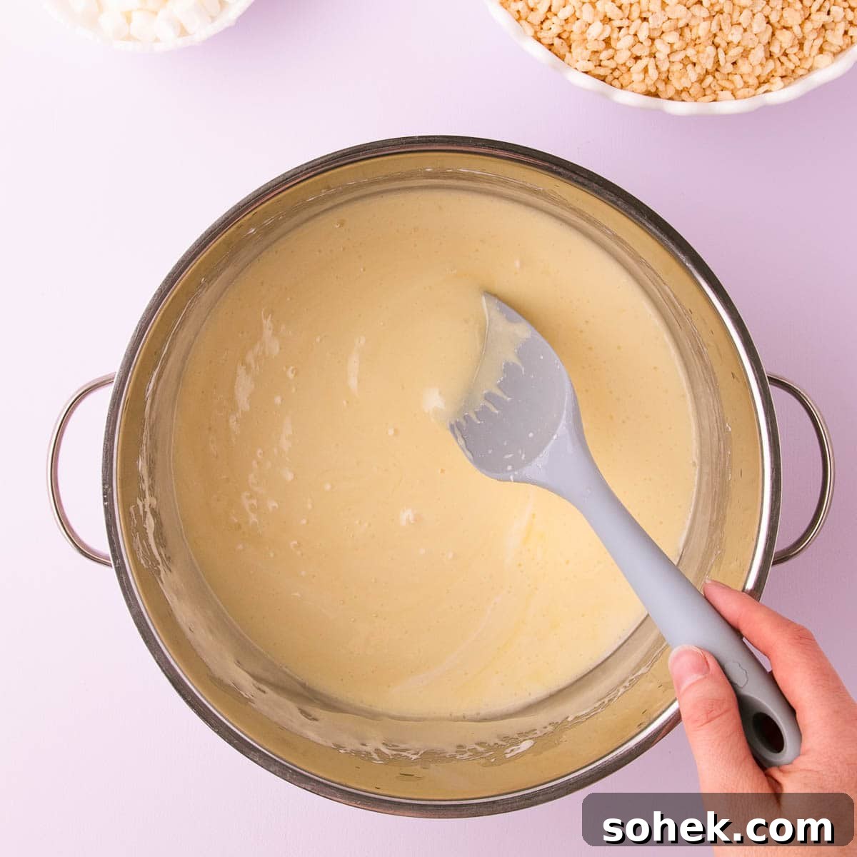 Gluten-Free Rice Krispie Treats Recipe — Crispy & Chewy Bars 7 The melted marshmallow/butter mixture.