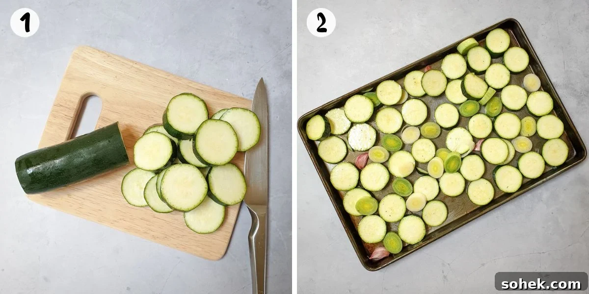 Slice and roast courgettes