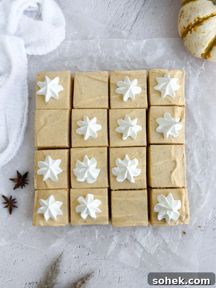 No-Bake Pumpkin Cheesecake Bars — Creamy Fall Dessert Recipe 12 no bake pumpkin cheesecake bars finished and topped with whip cream.