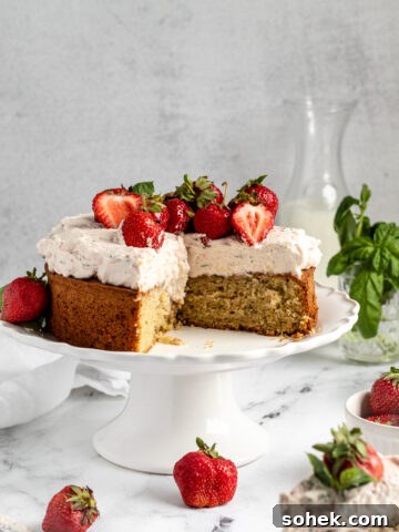 Strawberry basil cake