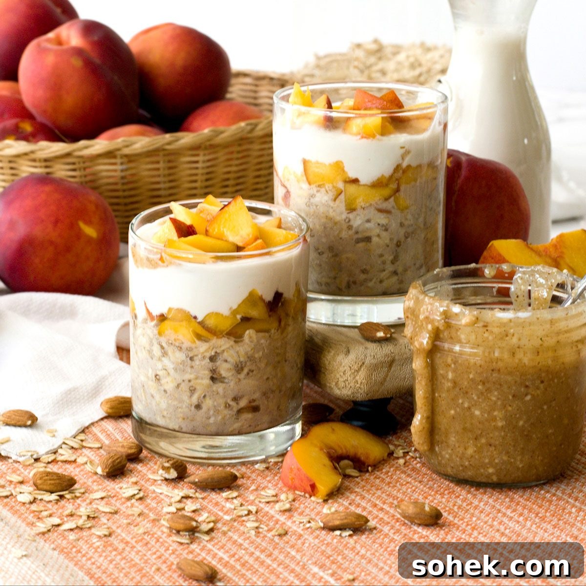 how to make Peaches and Cream Healthy Overnight Oats Honey Greek Yogurt recipe