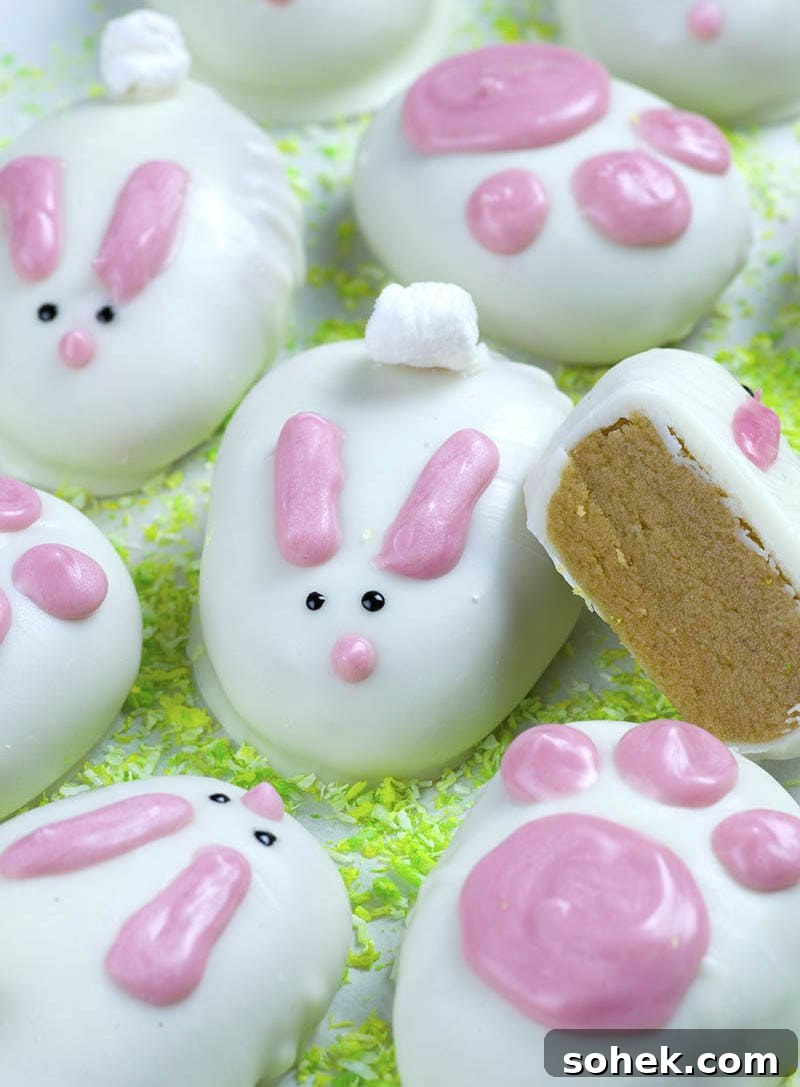 White Chocolate Easter Bunny Recipes and Gift Ideas 2 Bunch of Easter bunnies treats on green coconut