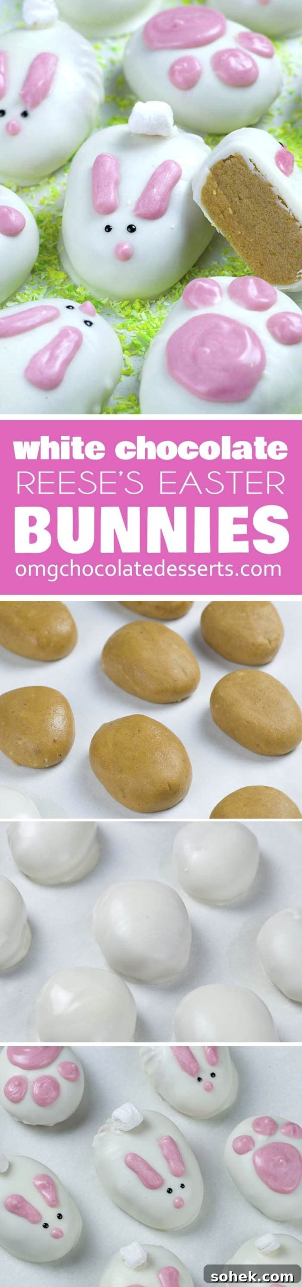 White Chocolate Easter Bunny Recipes and Gift Ideas 12 Easter desserts like these White Chocolate Reese’s Easter Bunnies will satisfy any sweet tooth and add festive flair to your Easter party or brunch.