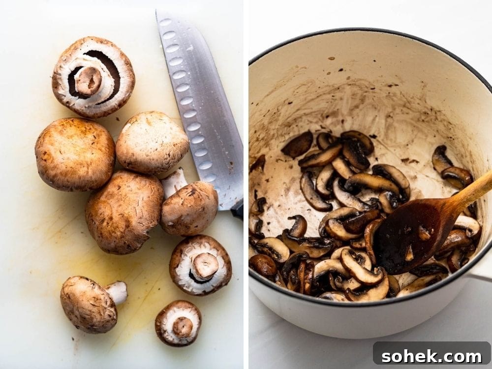 sautéing mushrooms until they release their liquid.