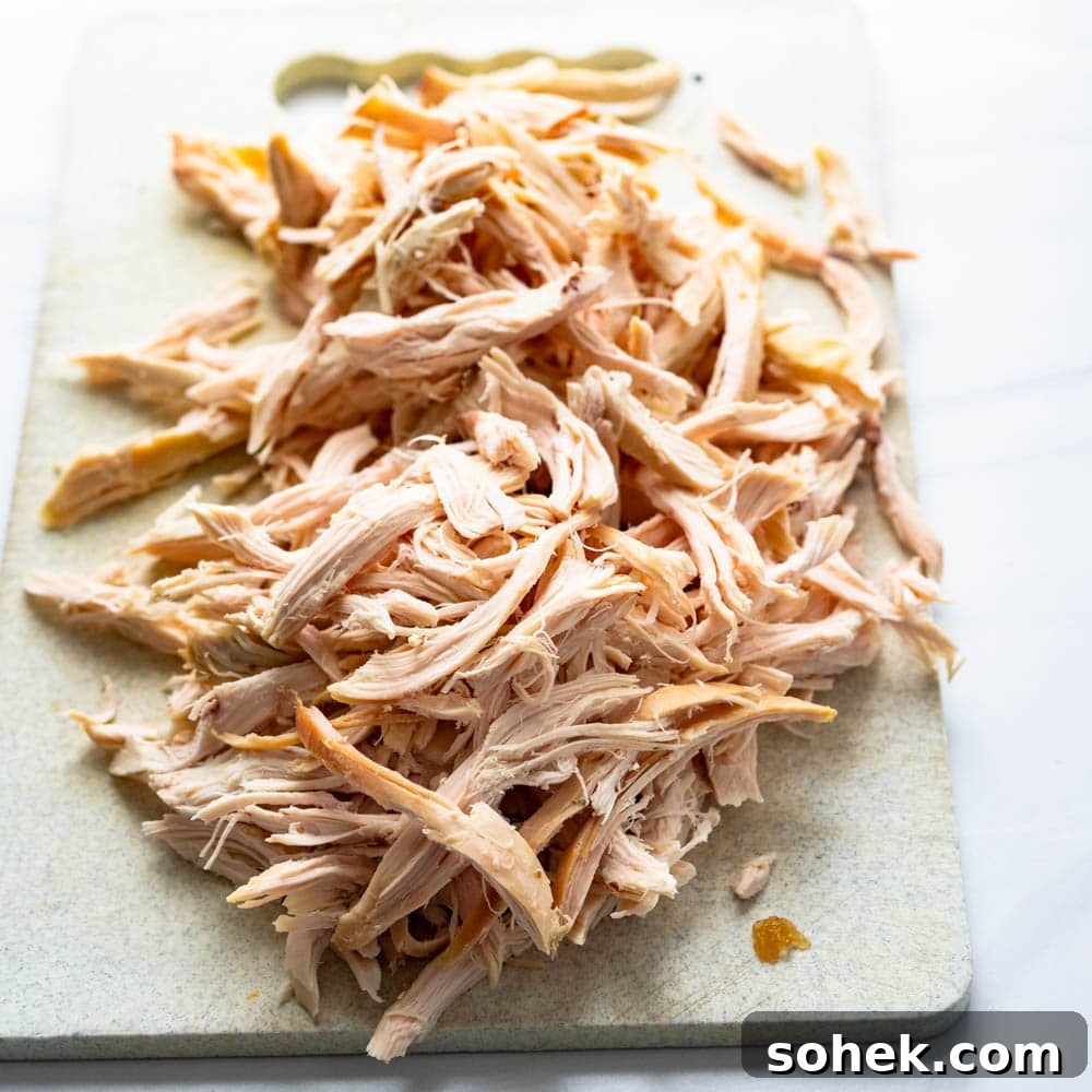pulled leftover rotisserie chicken breast for the soup.