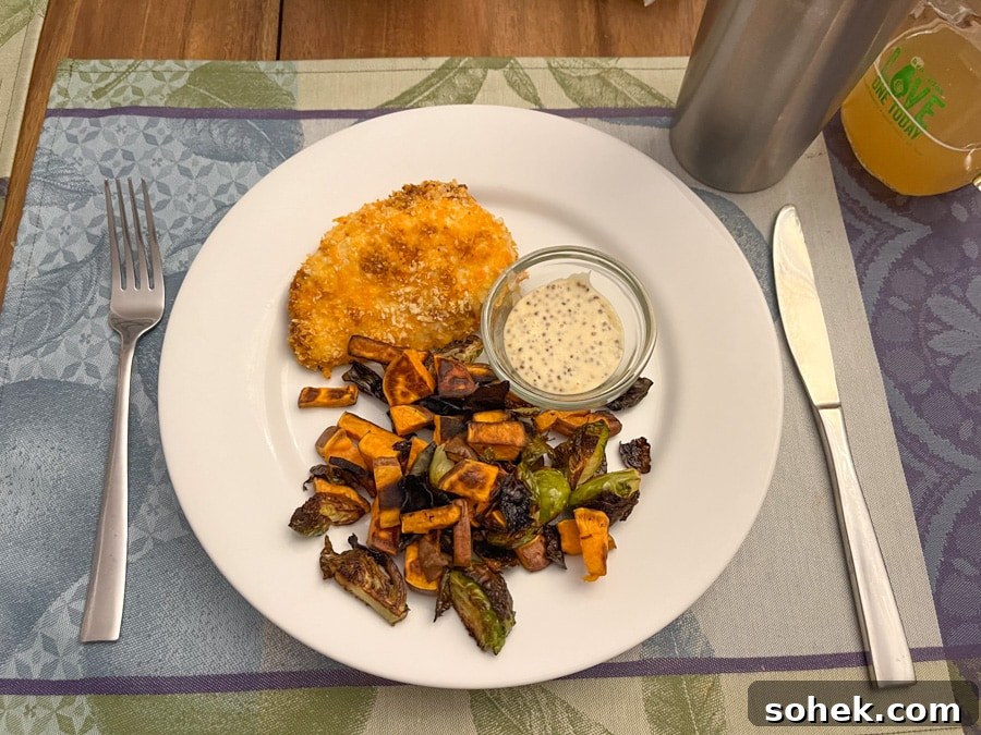 Lately Loving: Favorite Finds and Must-Have Picks This Month 15 panko crusted chicken with roasted sweet potato and brussels sprouts