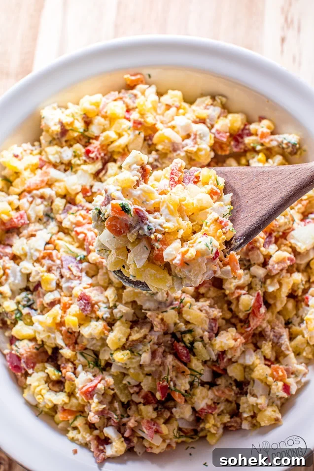 Bacon and Potato Salad (Bacon Olivye Recipe) 3 Bacon Potato Salad close-up