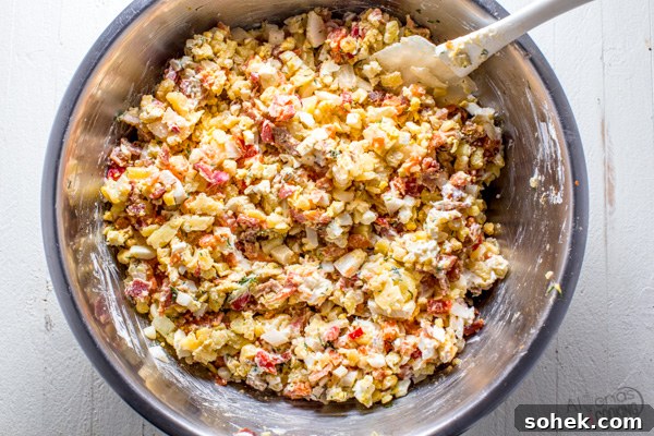 Bacon and Potato Salad (Bacon Olivye Recipe) 6 Mixing salad