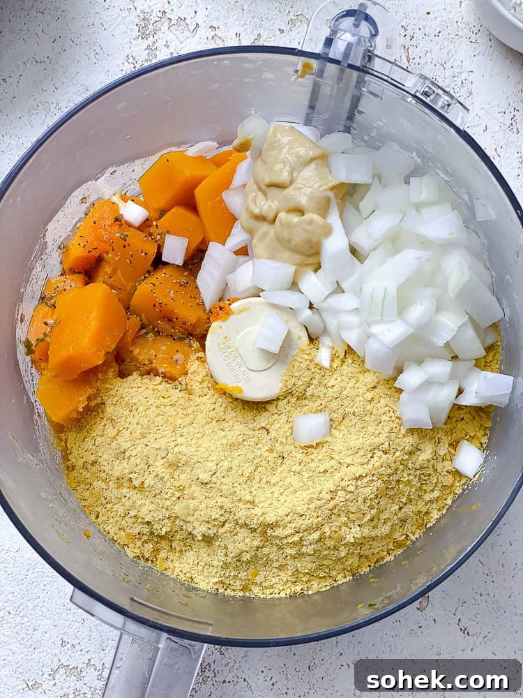Creamy Butternut Squash Macaroni and Cheese Recipe 5 process shot showing ingredients in food processor