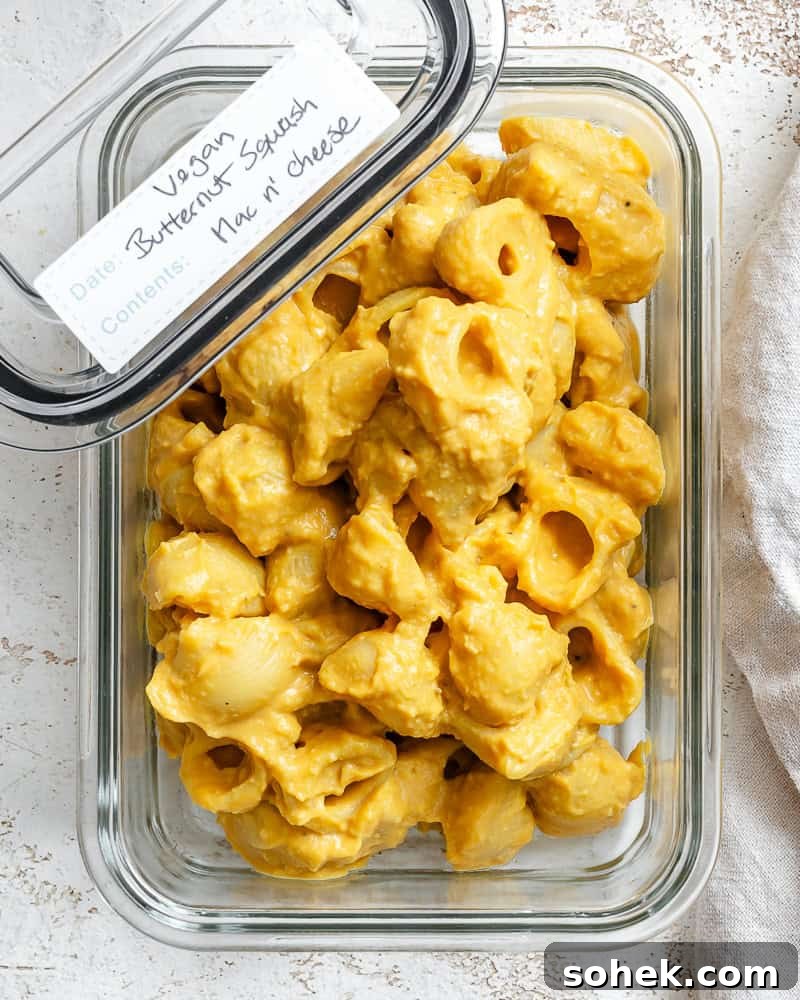 Creamy Butternut Squash Macaroni and Cheese Recipe 10 completed Butternut Squash Mac and Cheese in storage container