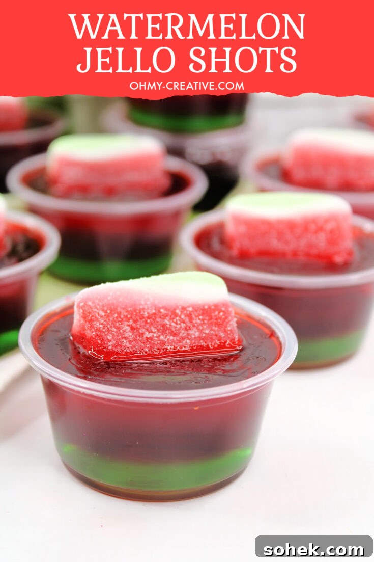 These watermelon jello shots! With the perfect combination of sweet and tart. Layered with lime and watermelon jello!