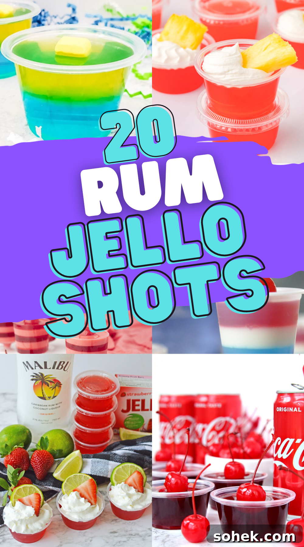 Rum Jello Shots Recipe: Party-Friendly Boozy Jello Cups 3 A collage of jello shots made with rum. 20 great rum jello shot recipes.