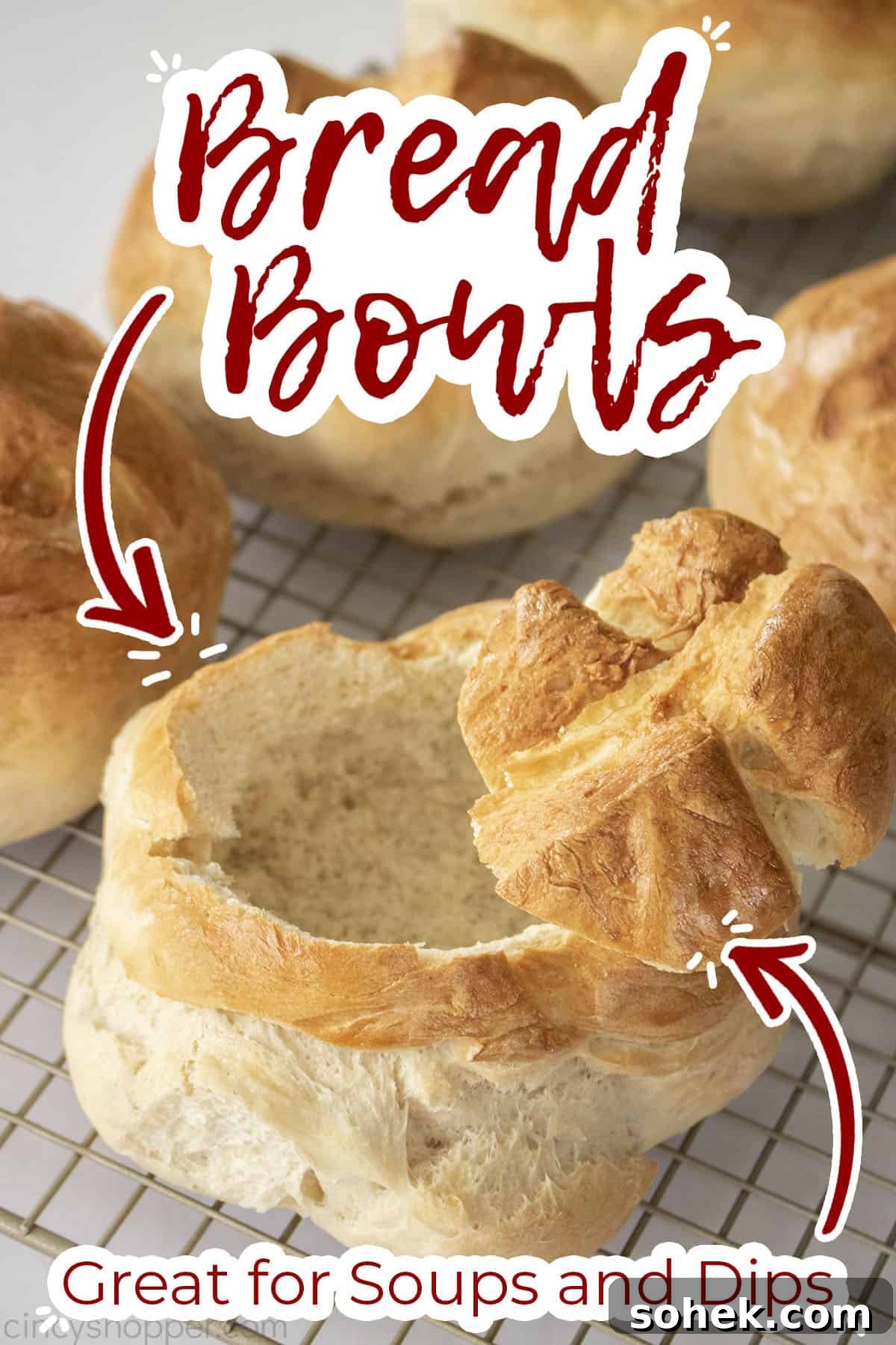 How to Make Homemade Bread Bowls for Soup and Dips 11 Text on image Bread Bowls Great for Soups and Dips
