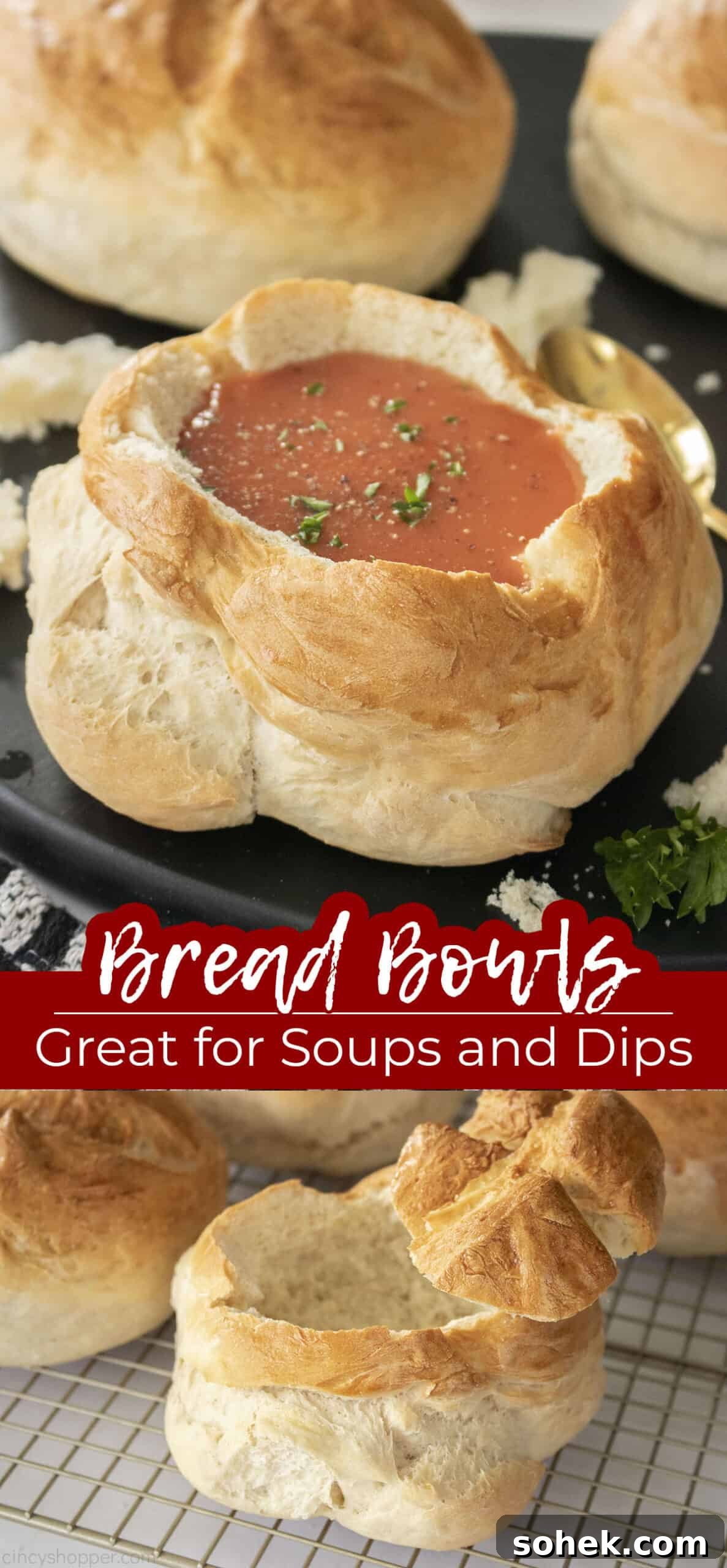 How to Make Homemade Bread Bowls for Soup and Dips 15 Long pin Text on image Bread Bowls Great for Soups and Dips