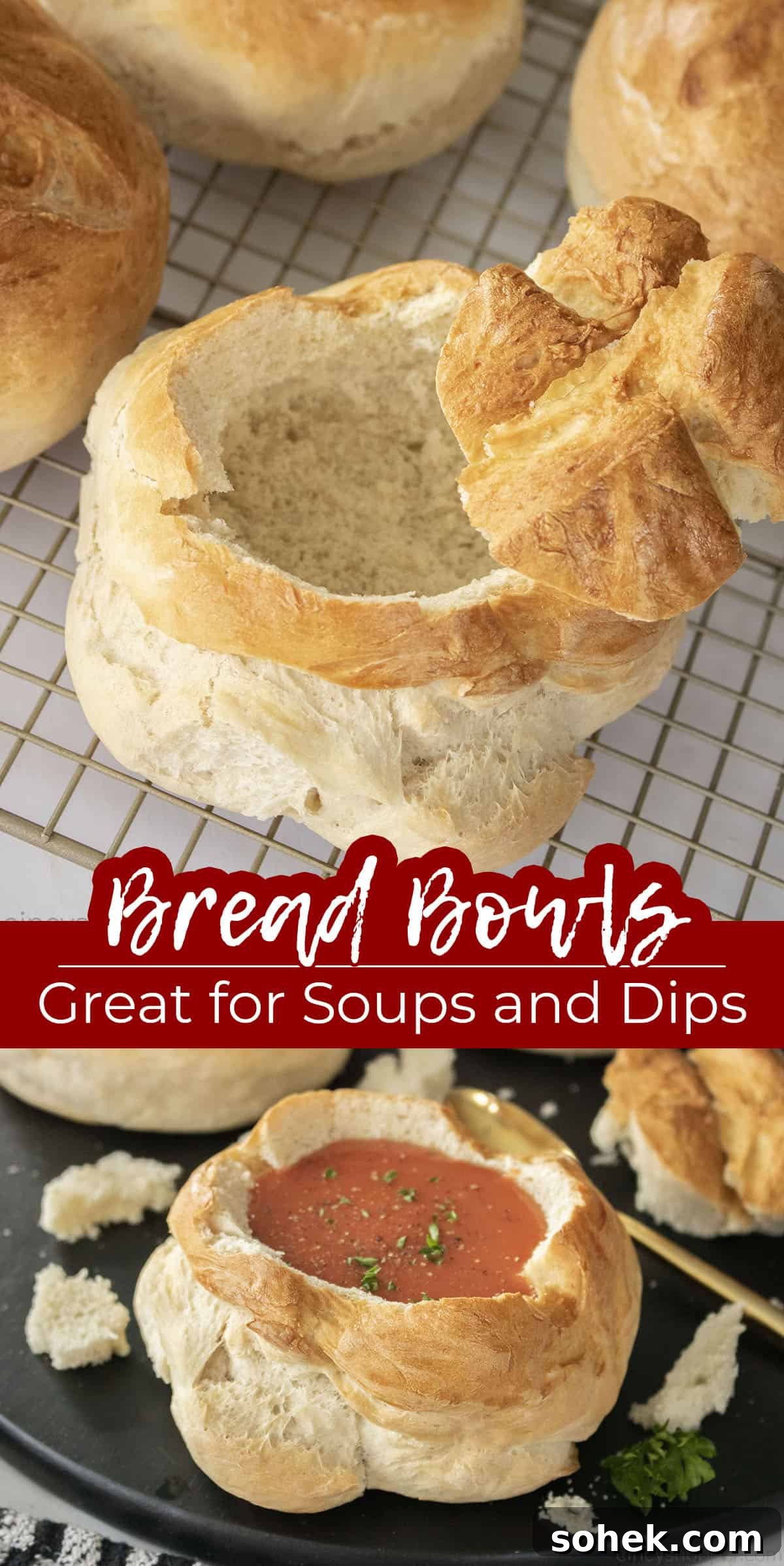 How to Make Homemade Bread Bowls for Soup and Dips 16 Long pin Text on image Bread Bowls Great for Soups and Dips