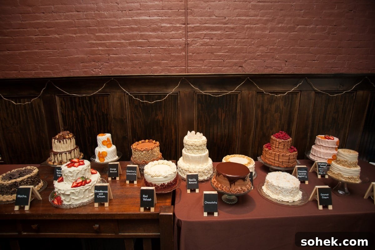 photo of 13 wedding cakes on display at a baker's wedding.