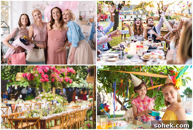 DIY Ice Cream Sundae Bar Ideas for Parties and Gatherings 8 Four photo collage of different party settings.