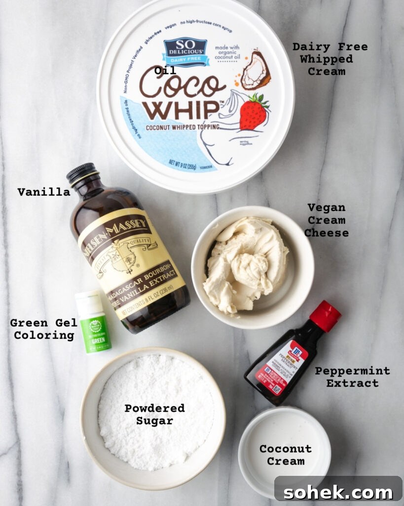 No-Bake Chocolate Mint Pie Recipe: Creamy No-Bake Mint Chocolate Pie 3 Ingredients for chocolate mint pie on a white marble table.