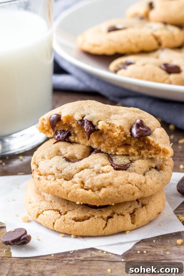 Easy peanut butter cookie recipe - only 5 ingredients, completely flourless, soft, chewy & thick.
