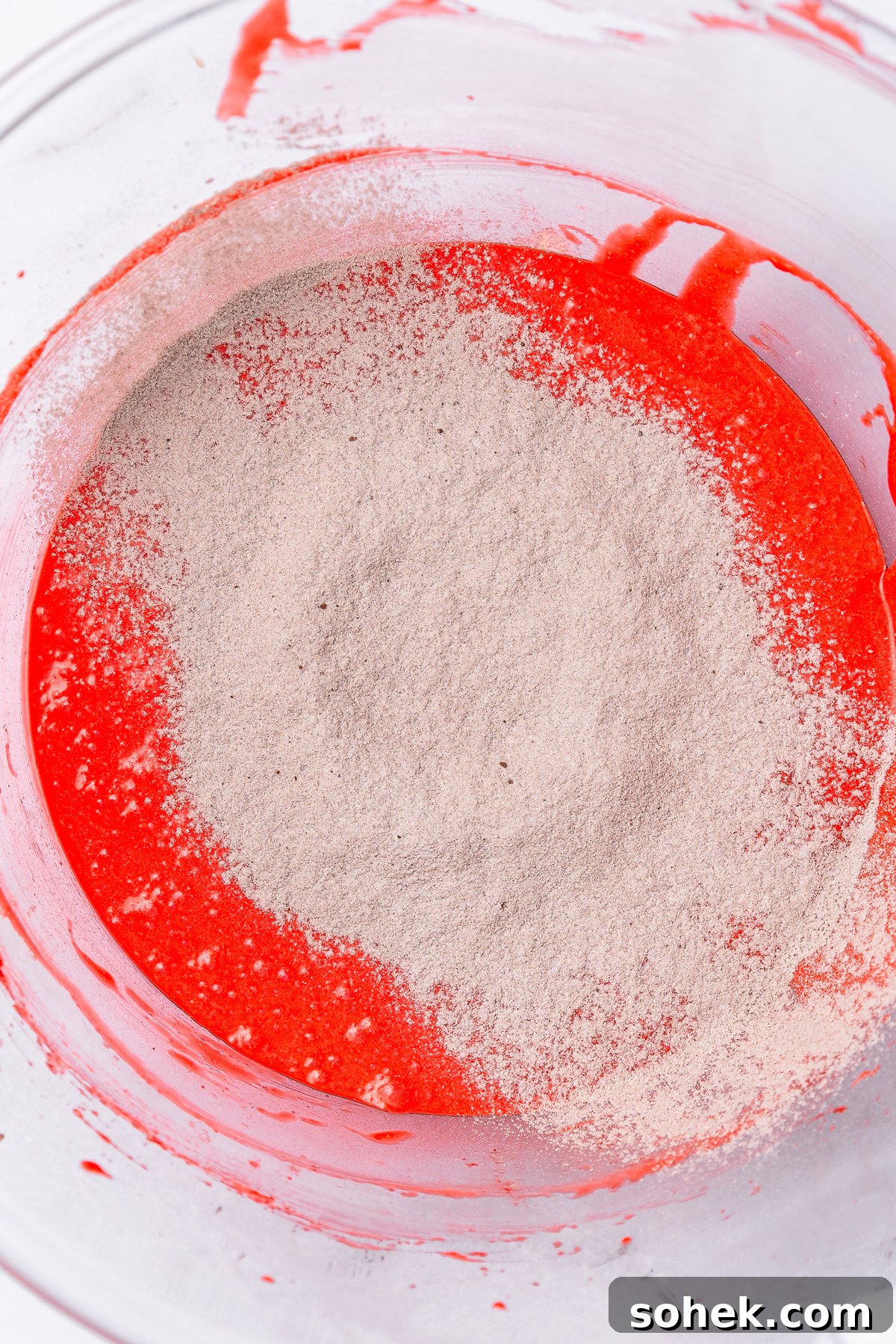 red velvet cupcake batter with dry ingredients added
