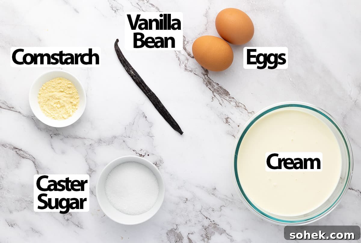 Ingredients placed on a marble surface.